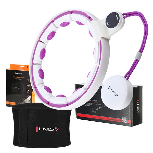 Komplekts SET HULA HOOP MAGNETIC WHITE/VIOLET HHM17 WITH WEIGHT + COUNTER HMS + WAIST SUPPORT BR163 RED