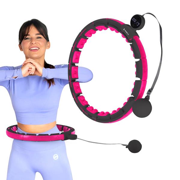 Vingrošanas rinķis ar atsvaru un skaitītāju HHM16 HULA HOOP BLACK/PINK MAGNETIC WITH WEIGHT + COUNTER HMS