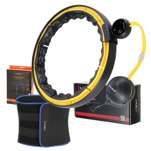 Komplekts SET HULA HOOP MAGNETIC BLACK/YELLOW HHM21 WITH WEIGHT + COUNTER HMS + SLIMMING BELT BR1313