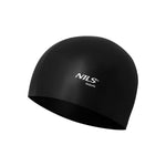 PELDCEPURE NQC SOLID COLOR BK01 BLACK SILICONE SWIMMING CAP NILS AQUA