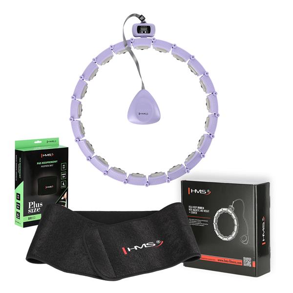 Komplekts HULA HOOP MAGNETIC VIOLET HHM14 WITH WEIGHT + COUNTER HMS + WAIST SUPPORT BR163 BLACK PLUZ SIZE