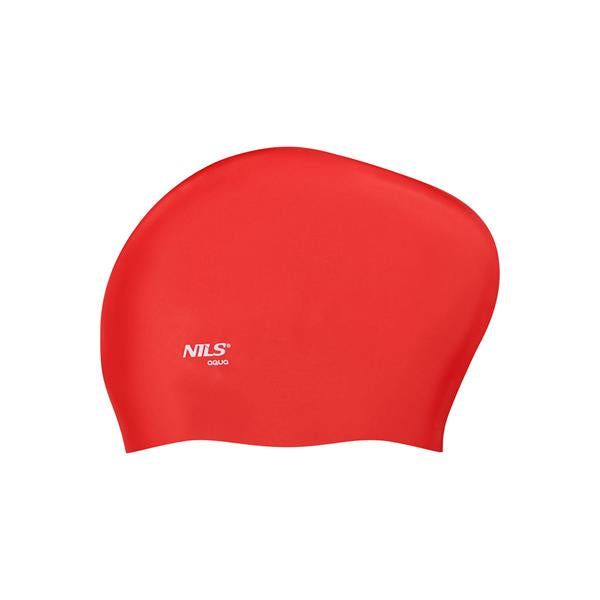 PELDCEPURE NQC SOLID COLOR RED SILICONE SWIMMING CAP FOR LONG HAIR NILS AQUA