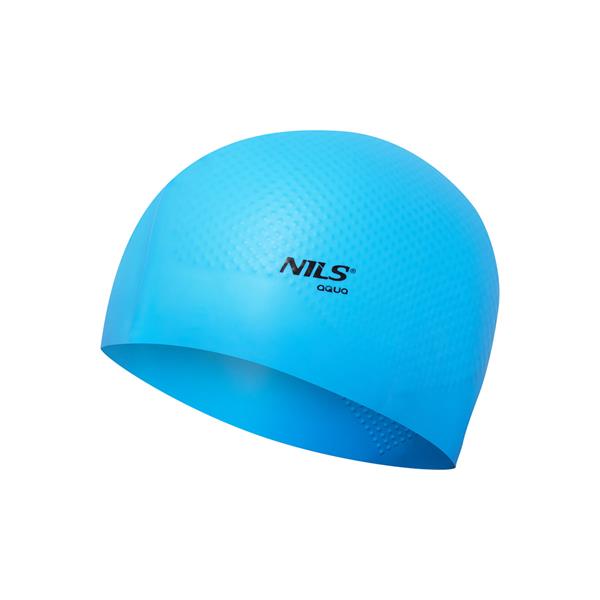 PELDCEPURE NQC SOLID COLOR LIGHT BLUE SILICONE SWIMMING CAP DOTS NILS AQUA