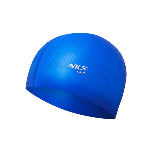 PELDCEPURE NQC SOLID COLOR BLUE SILICONE SWIMMING CAP DOTS NILS AQUA