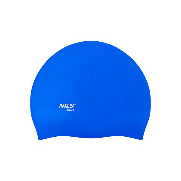 PELDCEPURE NQC SOLID COLOR BLUE SILICONE SWIMMING CAP DOTS NILS AQUA