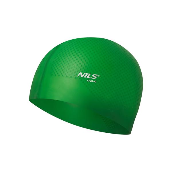 PELDCEPURE NQC SOLID COLOR GREEN SILICONE SWIMMING CAP DOTS NILS AQUA