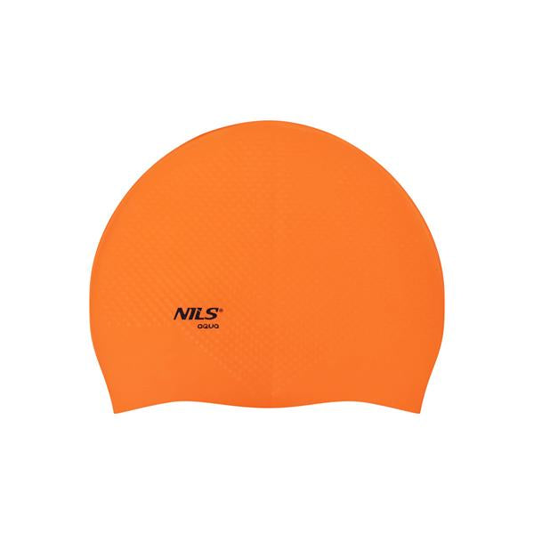 PELDCEPURE NQC SOLID COLOR ORANGE SILICONE SWIMMING CAP DOTS NILS AQUA