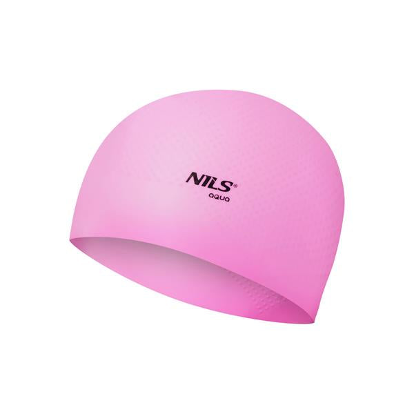 PELDCEPURE NQC SOLID COLOR PINK SILICONE SWIMMING CAP DOTS NILS AQUA