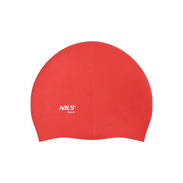 PELDCEPURE NQC SOLID COLOR RED SILICONE SWIMMING CAP DOTS NILS AQUA