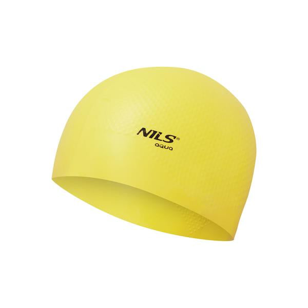 PELDCEPURE NQC SOLID COLOR YELLOW SILICONE SWIMMING CAP DOTS NILS AQUA