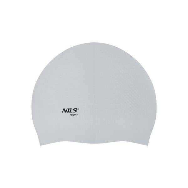PELDCEPURE NQC SOLID COLOR GRAY SILICONE SWIMMING CAP DOTS NILS AQUA