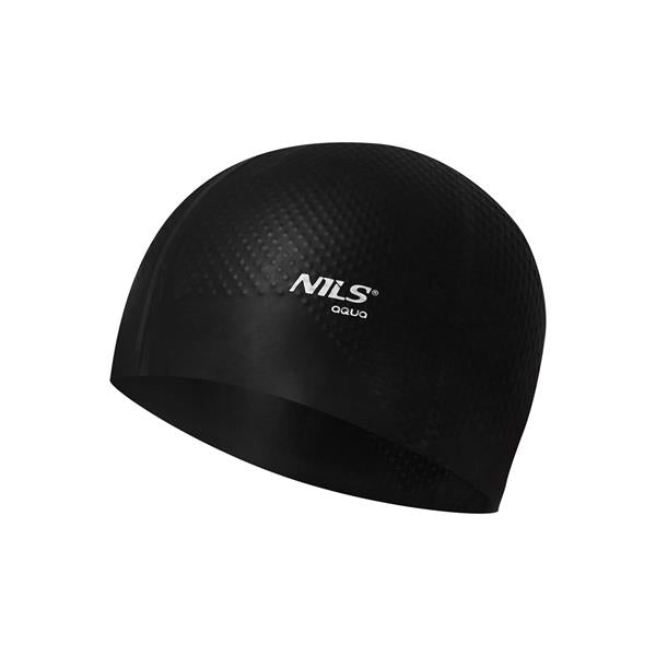 PELDCEPURE NQC SOLID COLOR BLACK SILICONE SWIMMING CAP DOTS NILS AQUA
