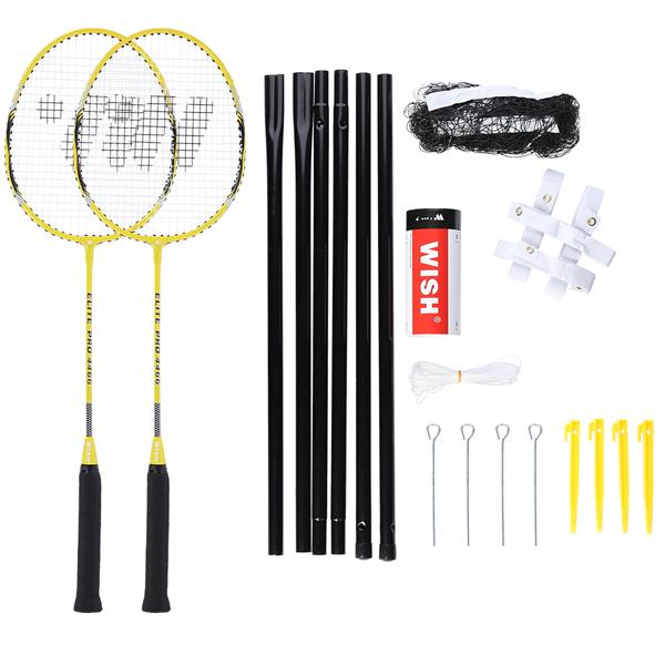 Komplekts ALUMTEC 4466 BADMINTON ROCKET SET DZELTENS 2GAB SHUTTLECOCKS 3GAB NET LINE WISH