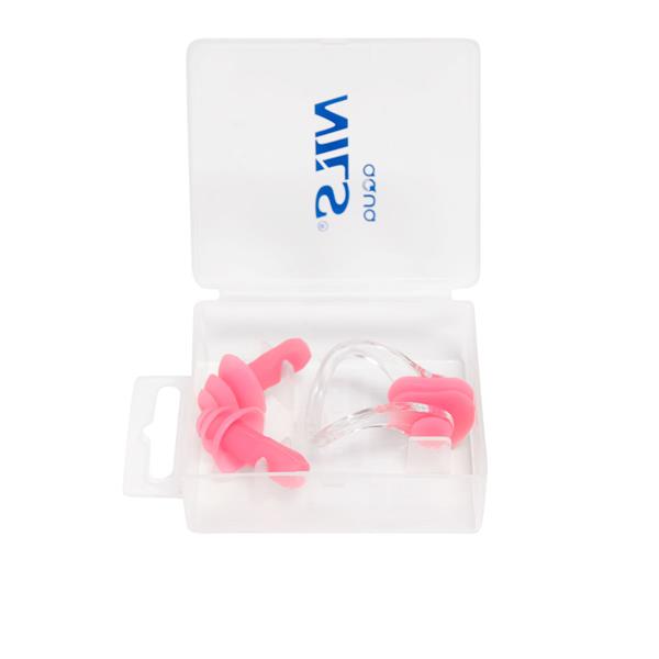 NQAW30 PINK SILICONE peldēšanas komplekts ar ausu un deguna aizbāžņiem NILS AQUA