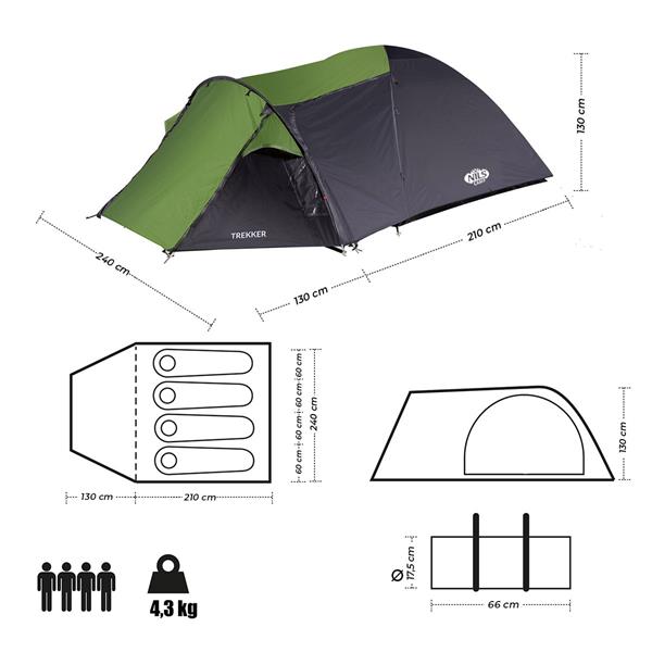 Telts NC6012 CAMPING TENT TREKKER NILS CAMP (4 personām)