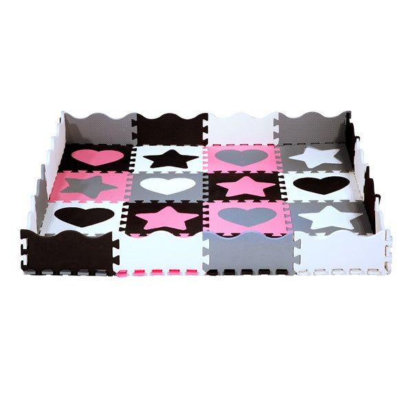 BĒRNU PAKLĀJS MD03 KID'S MAT PUZZLE PLAYPEN PINK HEARTS 36 ELEMENTS 140x140CM  NILS FUN