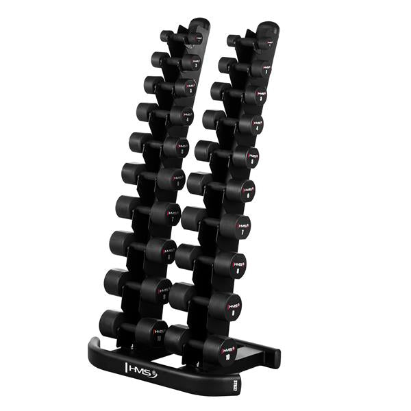 Komplekts POLYURETHANE DUMBBELLS HPT 2 x 1 - 10 KG (110 KG) + STR37 VERTICAL RACK HMS