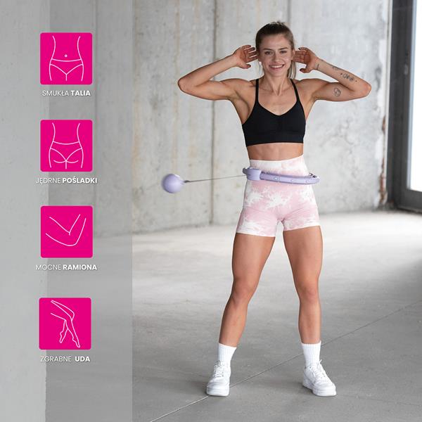 KOMPLEKTS HULA HOOP HHW09 VIOLET AR GRAVITĀCIJAS BOLI UN LENTI HMS + VIDUKĻA ATBALSTS BR163 MELNS