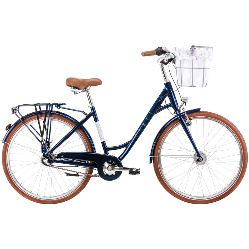 Velosipēds ROMET Pop Art Classic, ar priekšējo grozu, tumši zils (M)