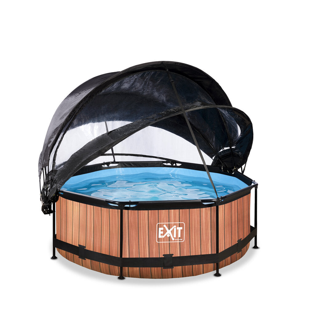 Karkasa baseins ar filtru un jumtiem Exit Wood ø244x76 cm, brūns