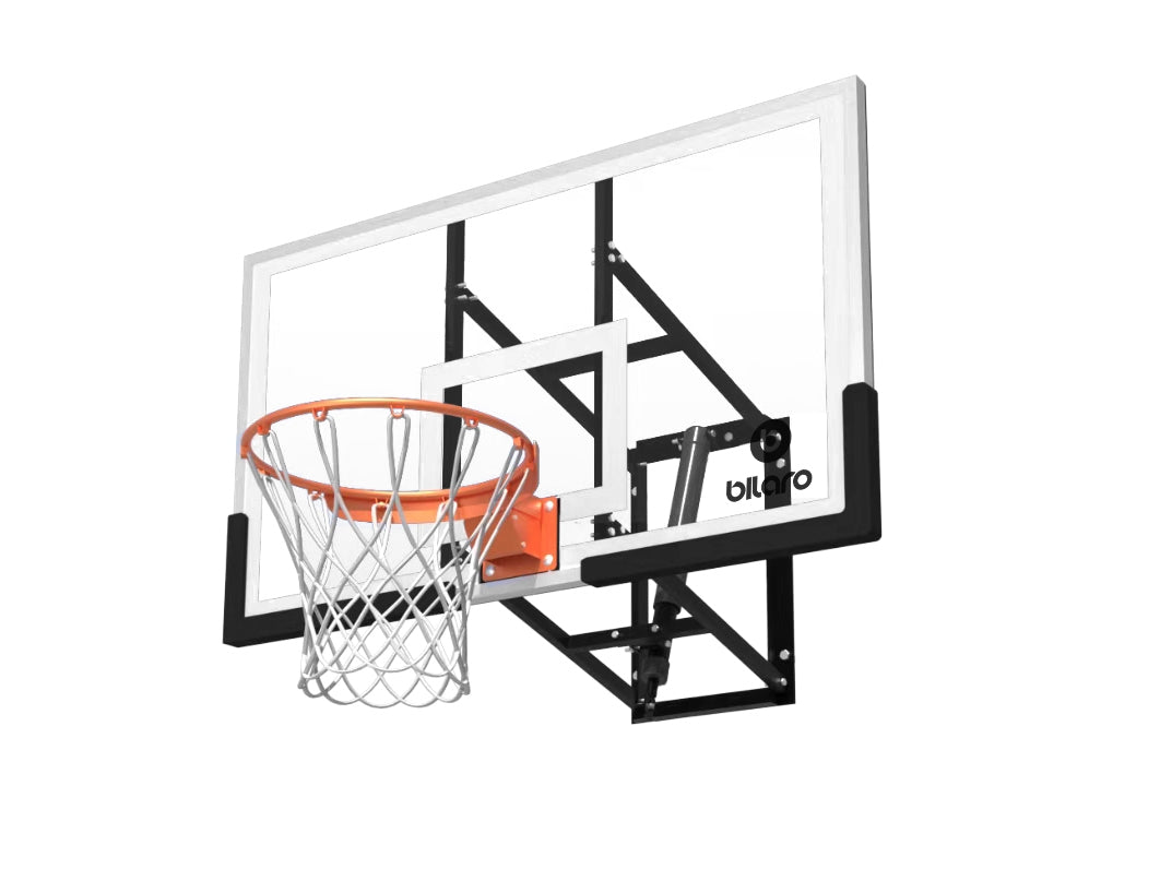 Basketbola vairogs Bilaro Montana Class X 136x80cm, 6mm rūdīts stikls, ar grozu un tīklu