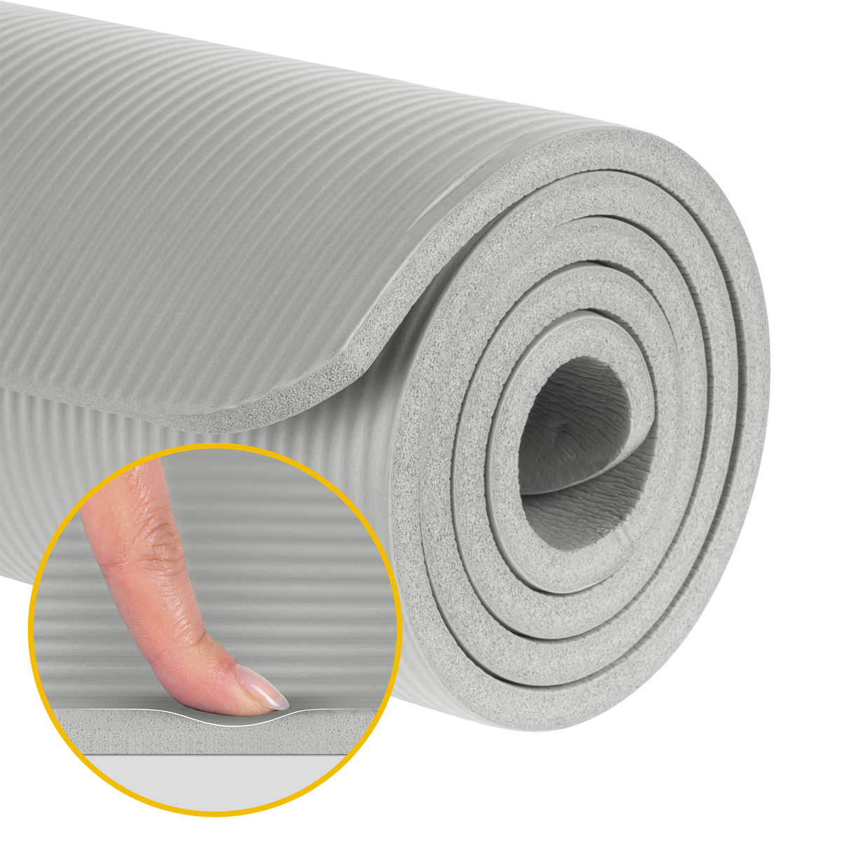 Vingrošanas paklājiņš jogai, pilates, fitnesam, 183x61cm, biezums 1,5cm, NBR materiāls, pelēks, REBEL ACTIVE