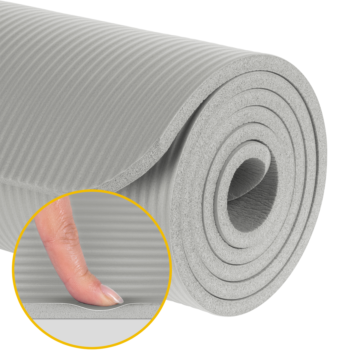 Vingrošanas paklājiņš jogai, pilates, fitnesam, 183x61cm, biezums 1cm, NBR materiāls, pelēks, REBEL ACTIVE