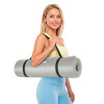 Vingrošanas paklājiņš jogai, pilates, fitnesam, 183x61cm, biezums 1cm, NBR materiāls, pelēks, REBEL ACTIVE