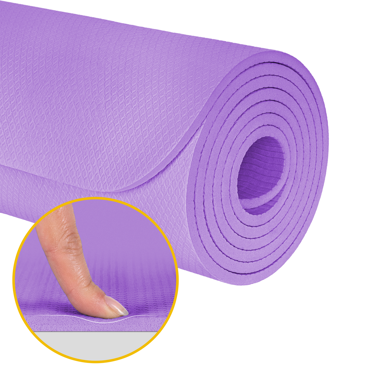 Vingrošanas paklājiņš jogai, pilates, fitnesam, 183x61cm, biezums 1cm, TPE materiāls, violets, REBEL ACTIVE