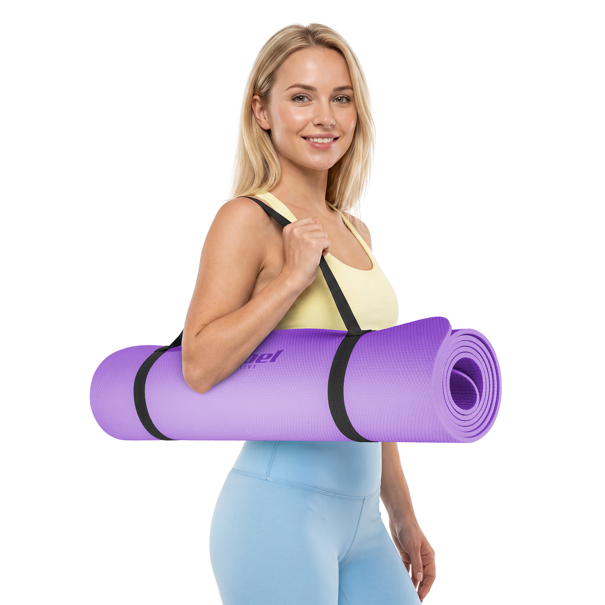 Vingrošanas paklājiņš jogai, pilates, fitnesam, 183x61cm, biezums 1cm, TPE materiāls, violets, REBEL ACTIVE