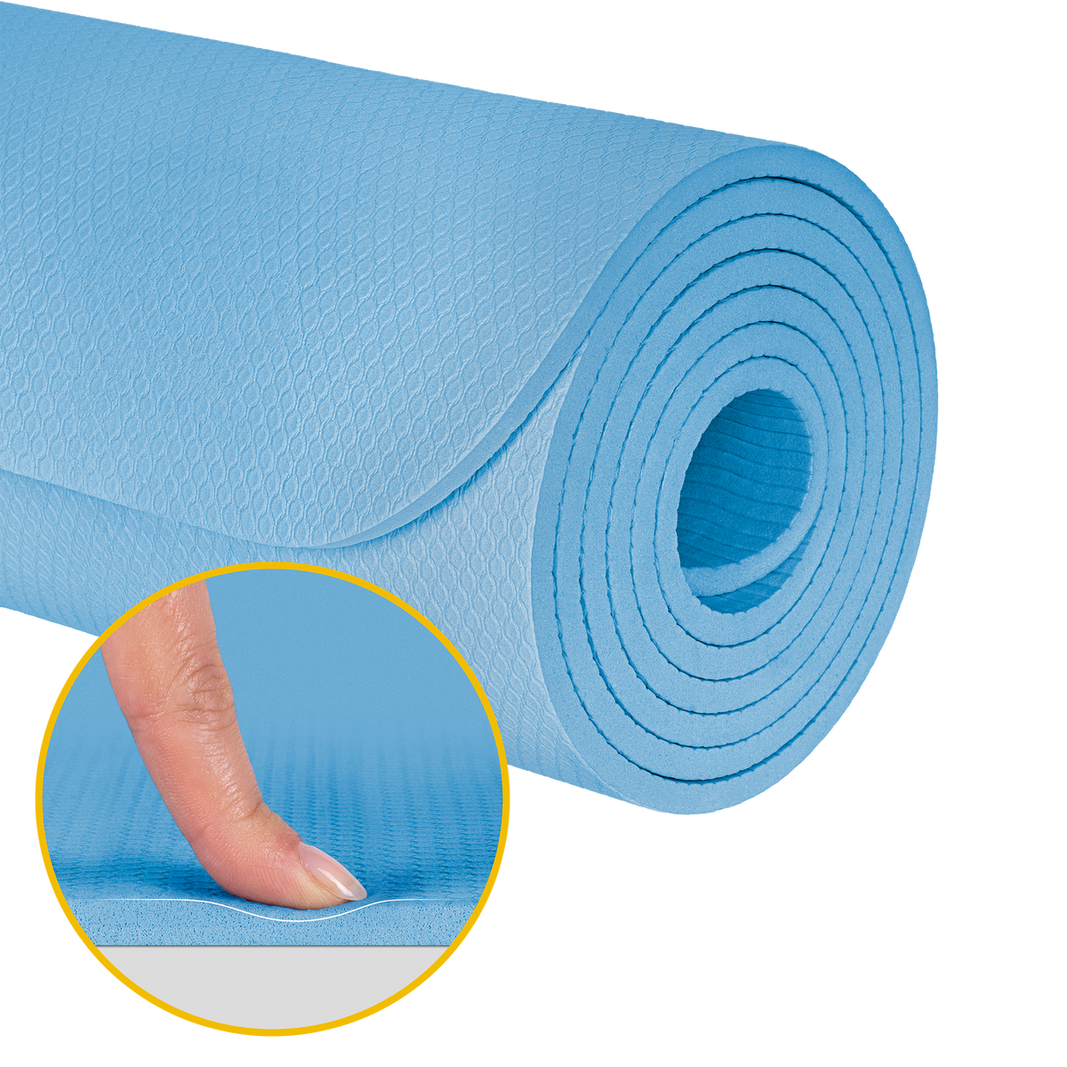 Vingrošanas paklājiņš jogai, pilates, fitnesam, 183x61cm, biezums 1cm, TPE materiāls, zils, REBEL ACTIVE