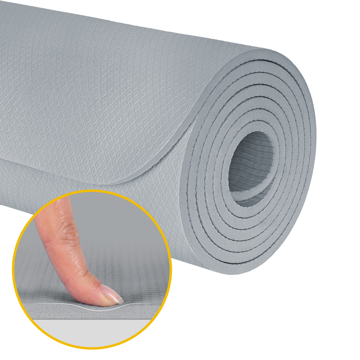 Vingrošanas paklājiņš jogai, pilates, fitnesam, 183x61cm, biezums 1cm, TPE materiāls, pelēks, REBEL ACTIVE