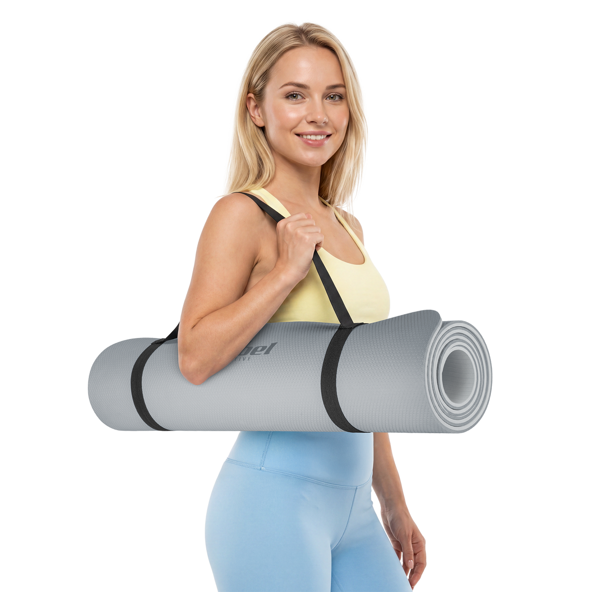 Vingrošanas paklājiņš jogai, pilates, fitnesam, 183x61cm, biezums 1cm, TPE materiāls, pelēks, REBEL ACTIVE