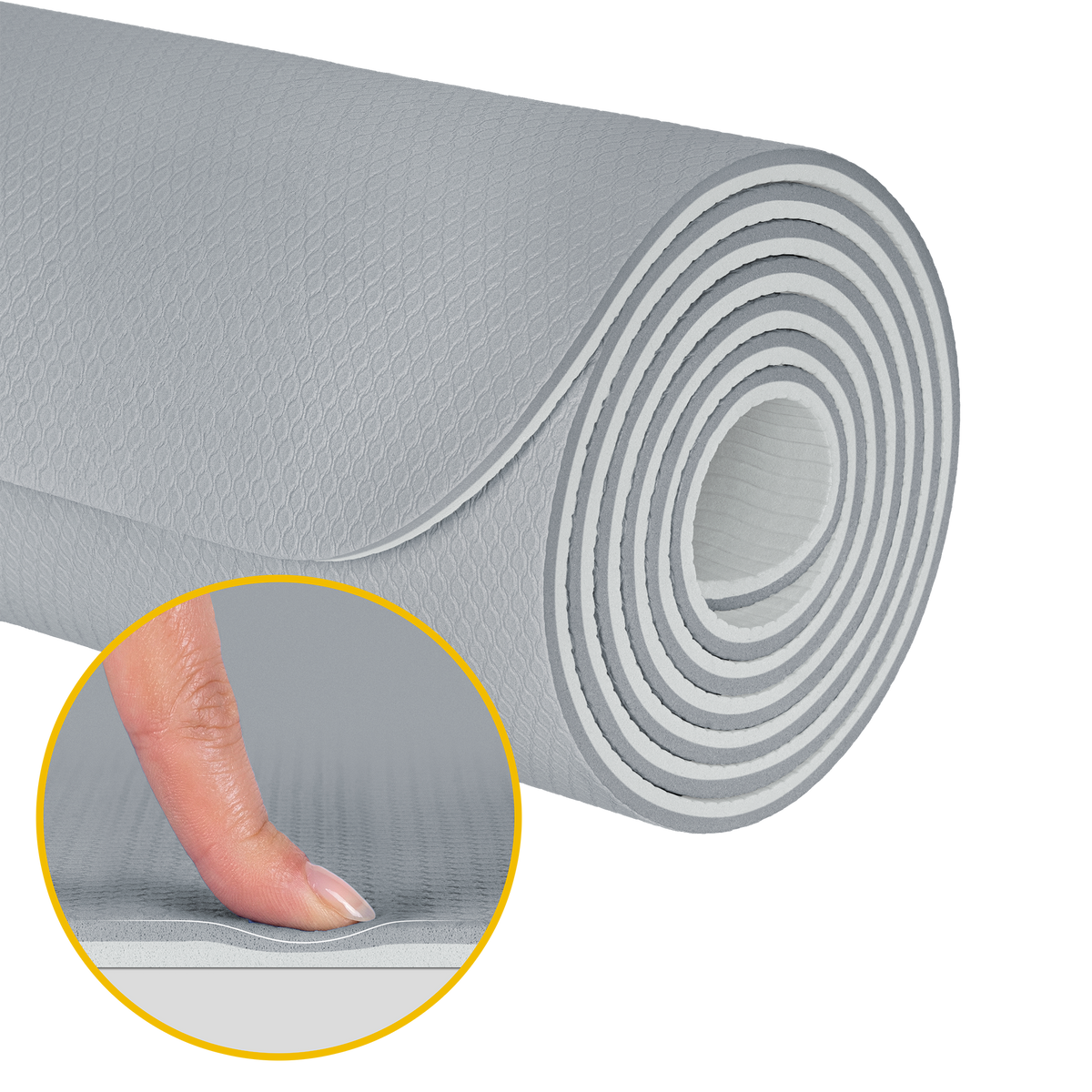 Vingrošanas paklājiņš jogai, pilates, fitnesam, 183x61cm, biezums 1cm, TPE materiāls, pelēks, REBEL ACTIVE