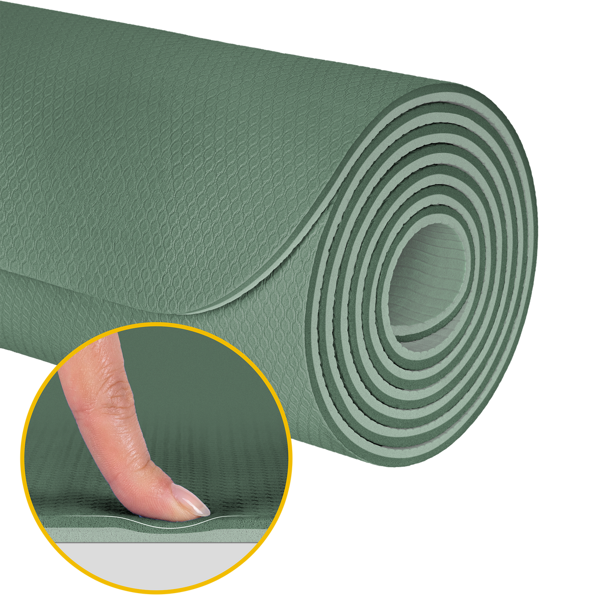 Vingrošanas paklājiņš jogai, pilates, fitnesam, 183x61cm, biezums 1cm, TPE materiāls, zaļš, REBEL ACTIVE