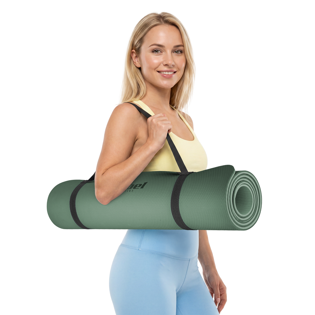 Vingrošanas paklājiņš jogai, pilates, fitnesam, 183x61cm, biezums 1cm, TPE materiāls, zaļš, REBEL ACTIVE