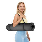 Vingrošanas paklājiņš jogai, pilates, fitnesam, 183x61cm, biezums 4mm, TPE materiāls, melns, REBEL ACTIVE