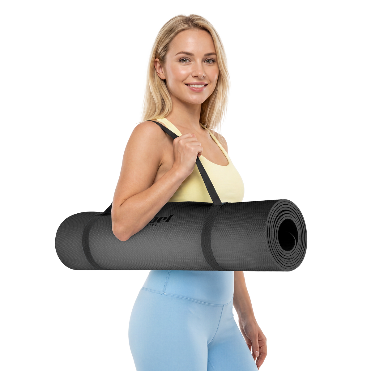 Vingrošanas paklājiņš jogai, pilates, fitnesam, 183x61cm, biezums 4mm, TPE materiāls, melns, REBEL ACTIVE