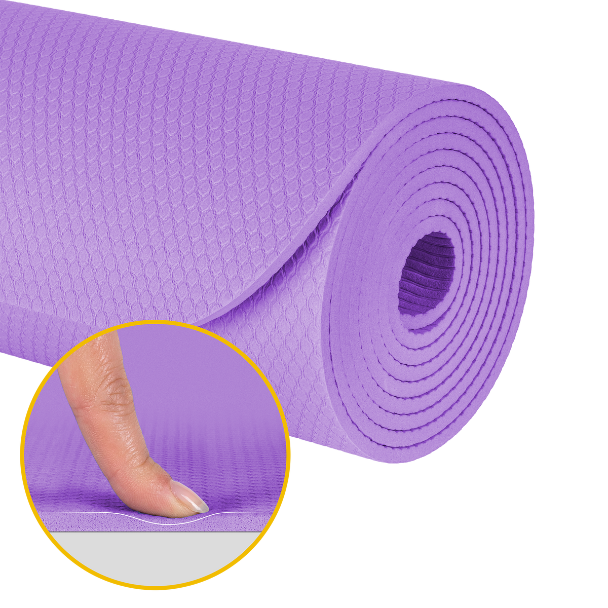 Vingrošanas paklājiņš jogai, pilates, fitnesam, 183x61cm, biezums 4mm, TPE materiāls, violets, REBEL ACTIVE