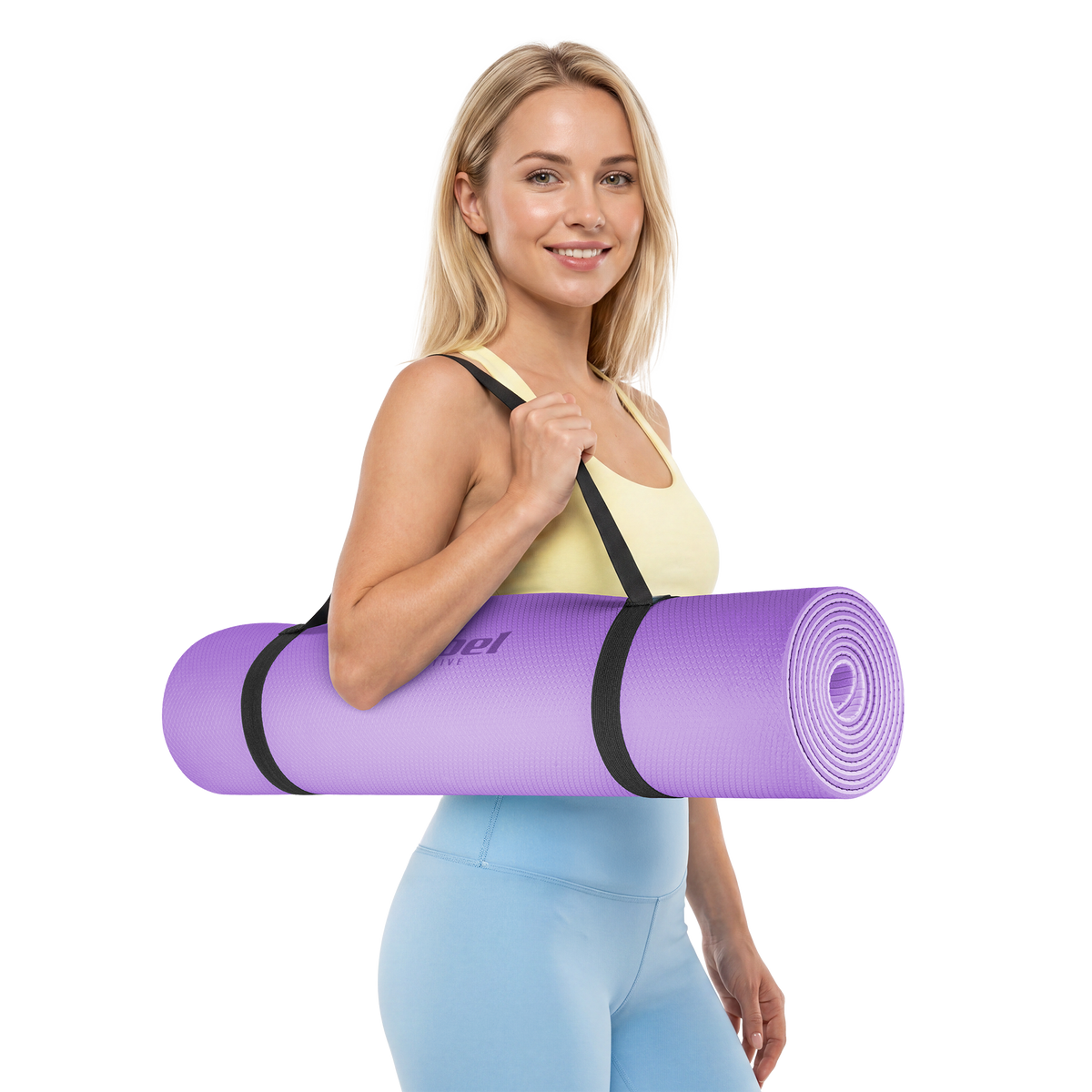 Vingrošanas paklājiņš jogai, pilates, fitnesam, 183x61cm, biezums 4mm, TPE materiāls, violets, REBEL ACTIVE