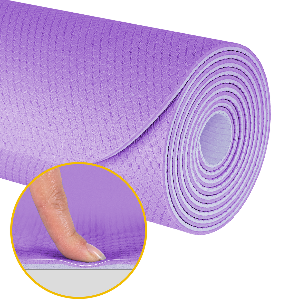 Vingrošanas paklājiņš jogai, pilates, fitnesam, 183x61cm, biezums 4mm, TPE materiāls, violets, REBEL ACTIVE