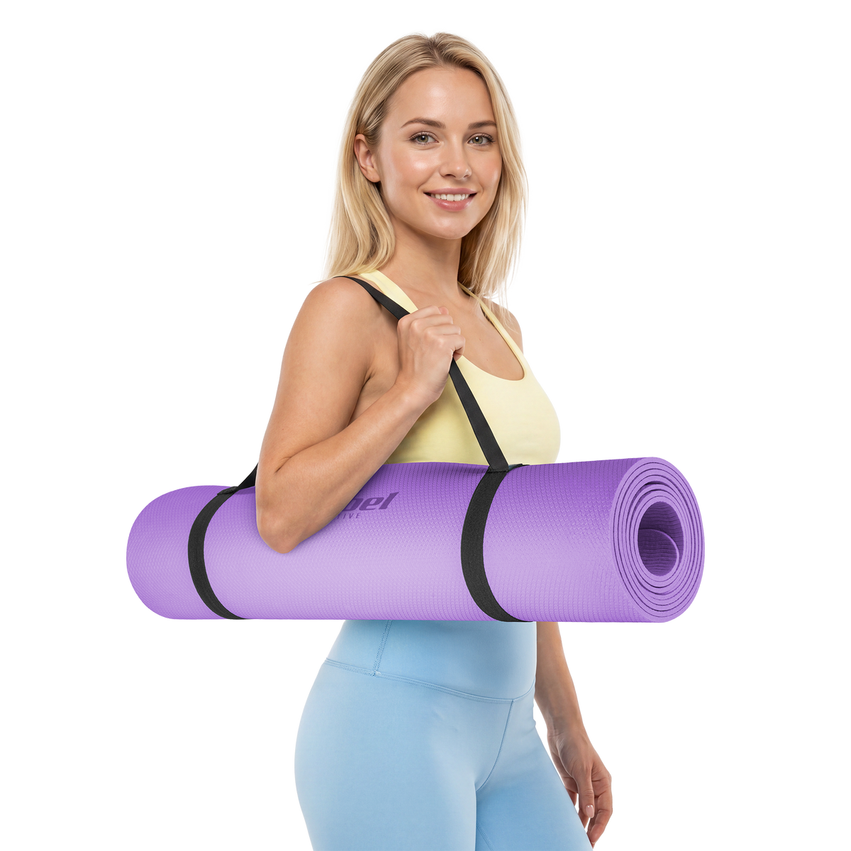 Vingrošanas paklājiņš jogai, pilates, fitnesam, 183x61cm, biezums 4mm, TPE materiāls, violets, REBEL ACTIVE