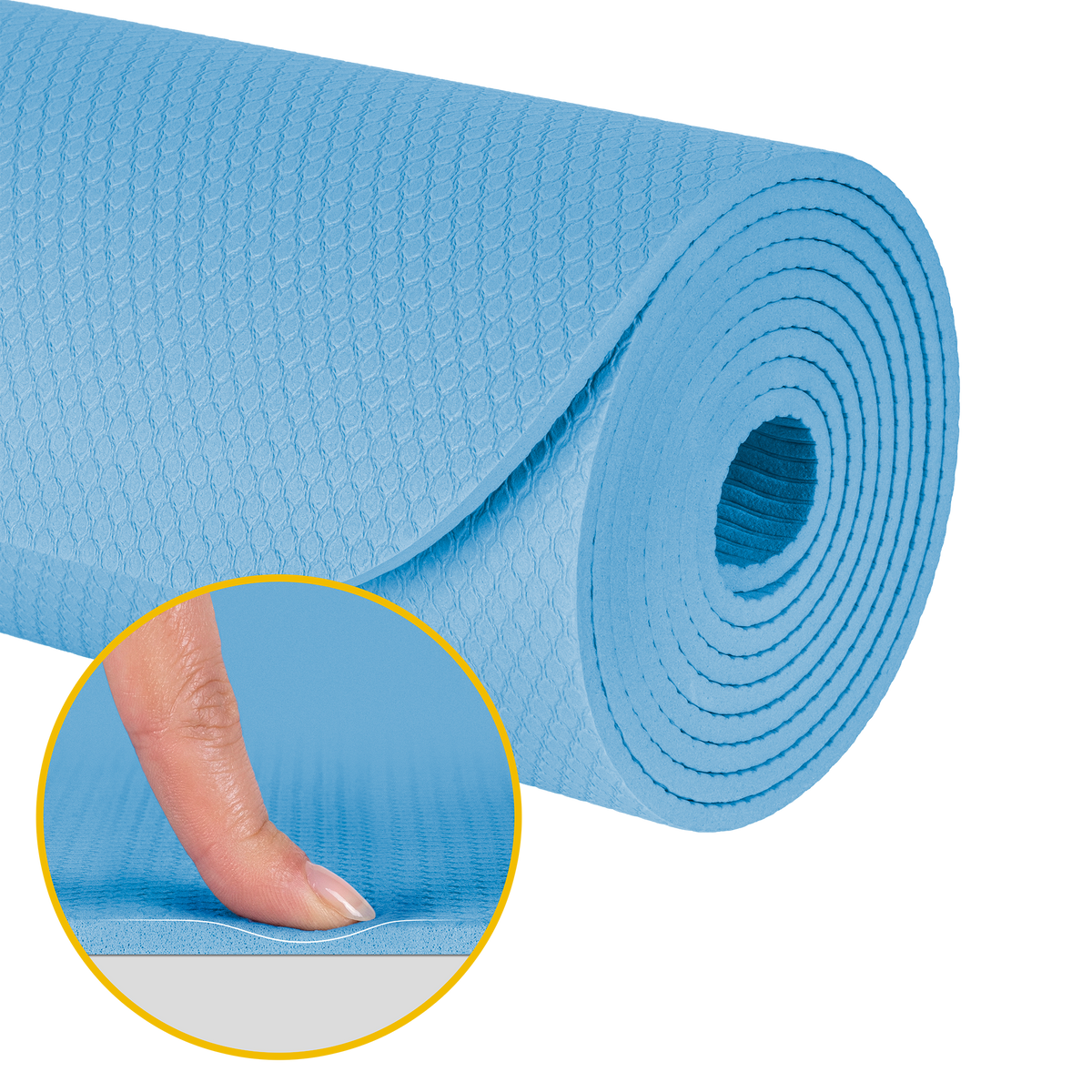 Vingrošanas paklājiņš jogai, pilates, fitnesam, 183x61cm, biezums 4mm, TPE materiāls, zils, REBEL ACTIVE