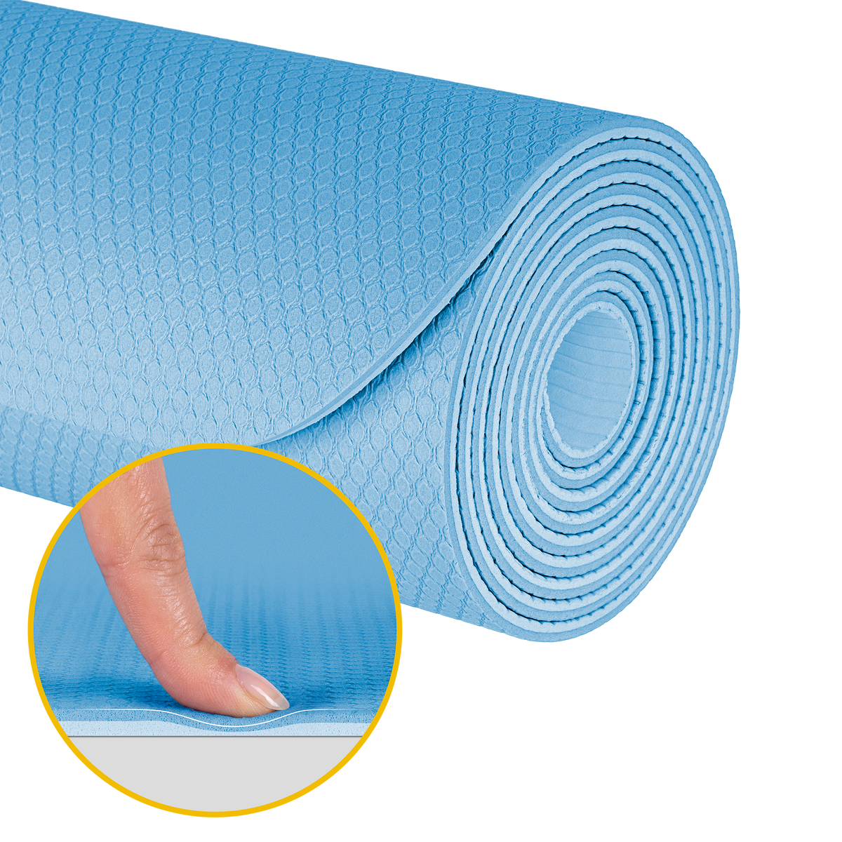 Vingrošanas paklājiņš jogai, pilates, fitnesam, 183x61cm, biezums 4mm, TPE materiāls, zils, REBEL ACTIVE