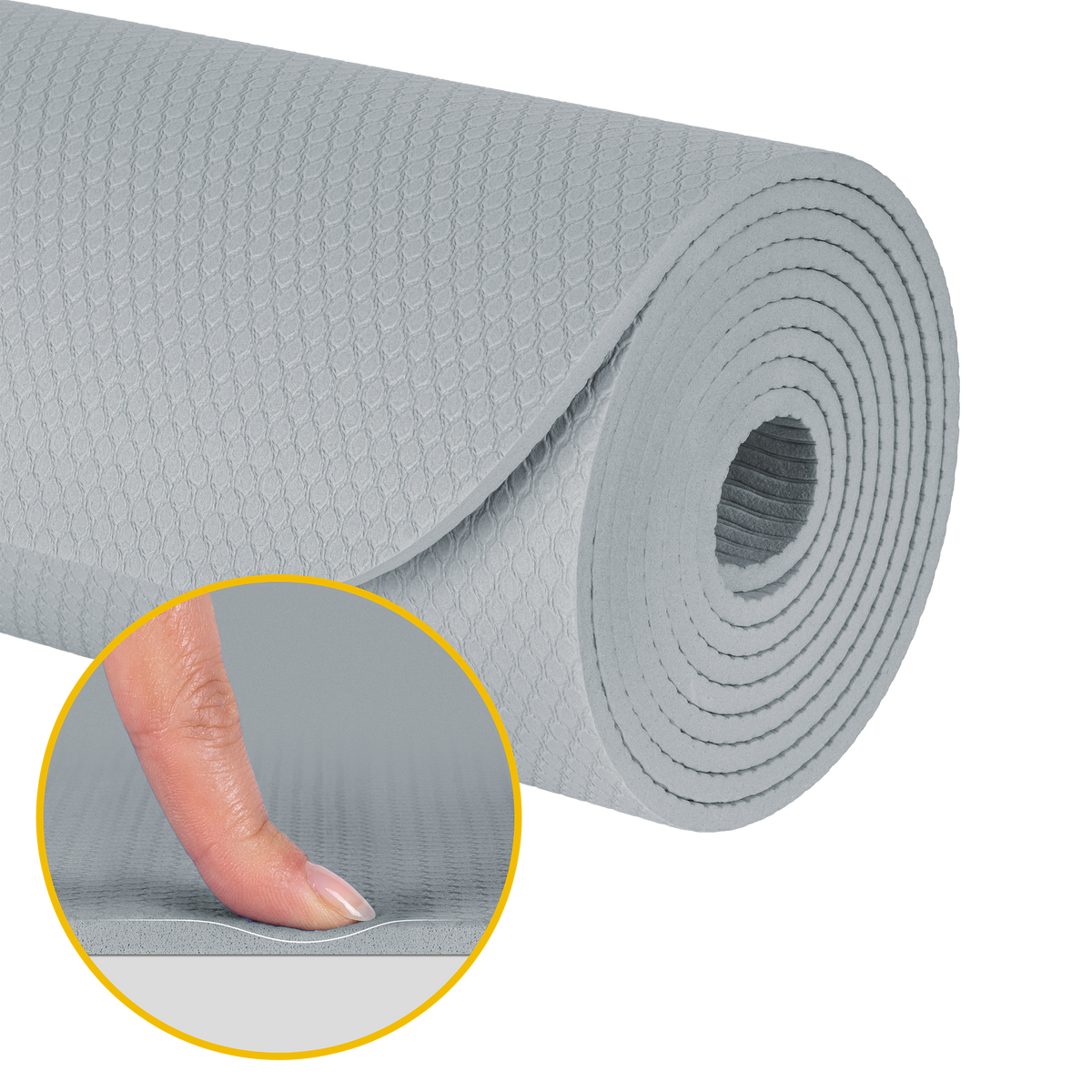 Vingrošanas paklājiņš jogai, pilates, fitnesam, 183x61cm, biezums 4mm, TPE materiāls, pelēks, REBEL ACTIVE