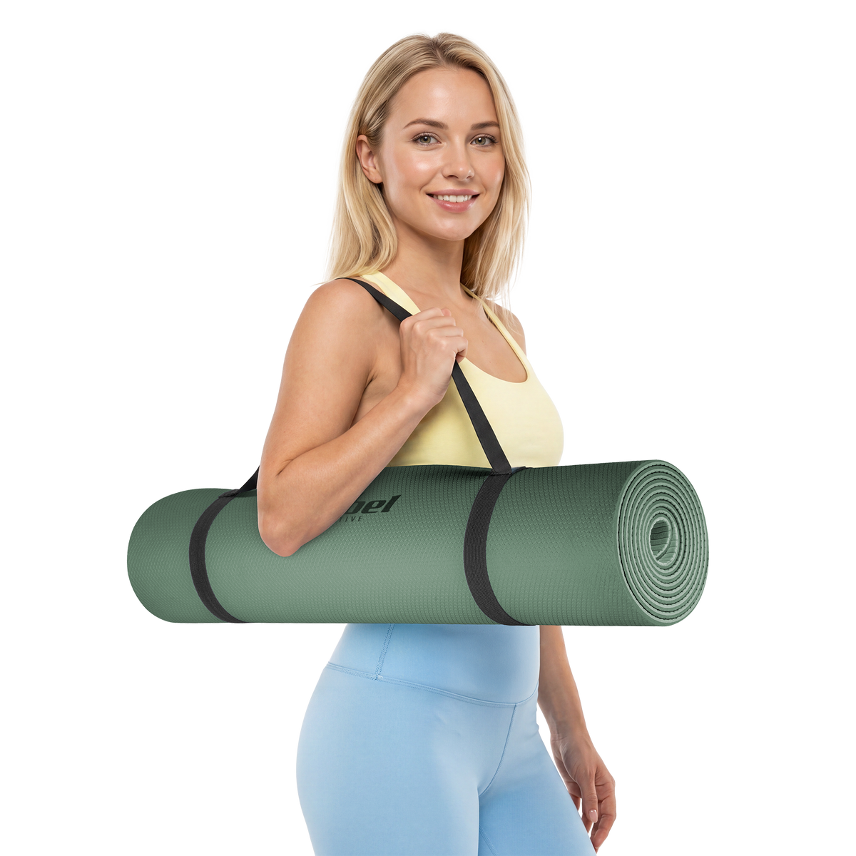 Vingrošanas paklājiņš jogai, pilates, fitnesam, 183x61cm, biezums 4mm, TPE materiāls, zaļš, REBEL ACTIVE