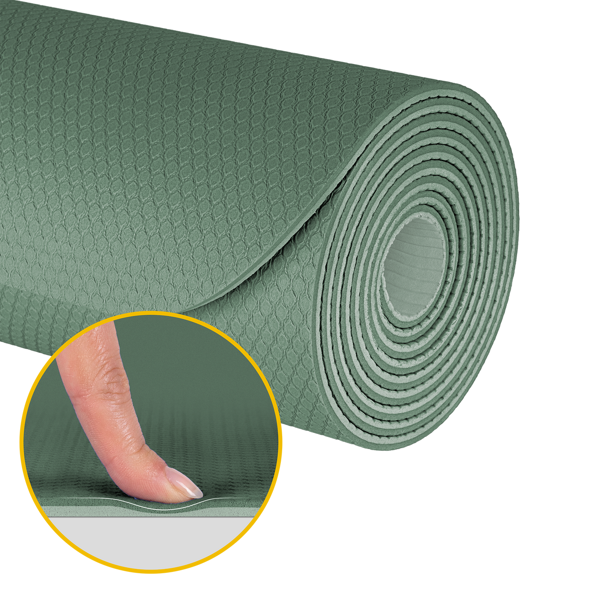 Vingrošanas paklājiņš jogai, pilates, fitnesam, 183x61cm, biezums 4mm, TPE materiāls, zaļš, REBEL ACTIVE