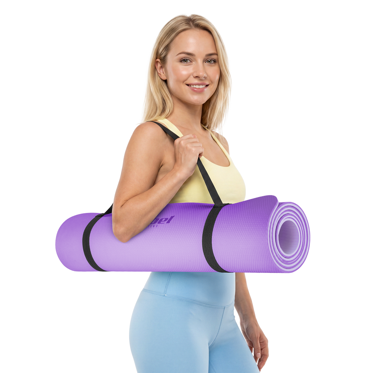 Vingrošanas paklājiņš jogai, pilates, fitnesam, 183x61cm, biezums 6mm, TPE materiāls, violets, REBEL ACTIVE