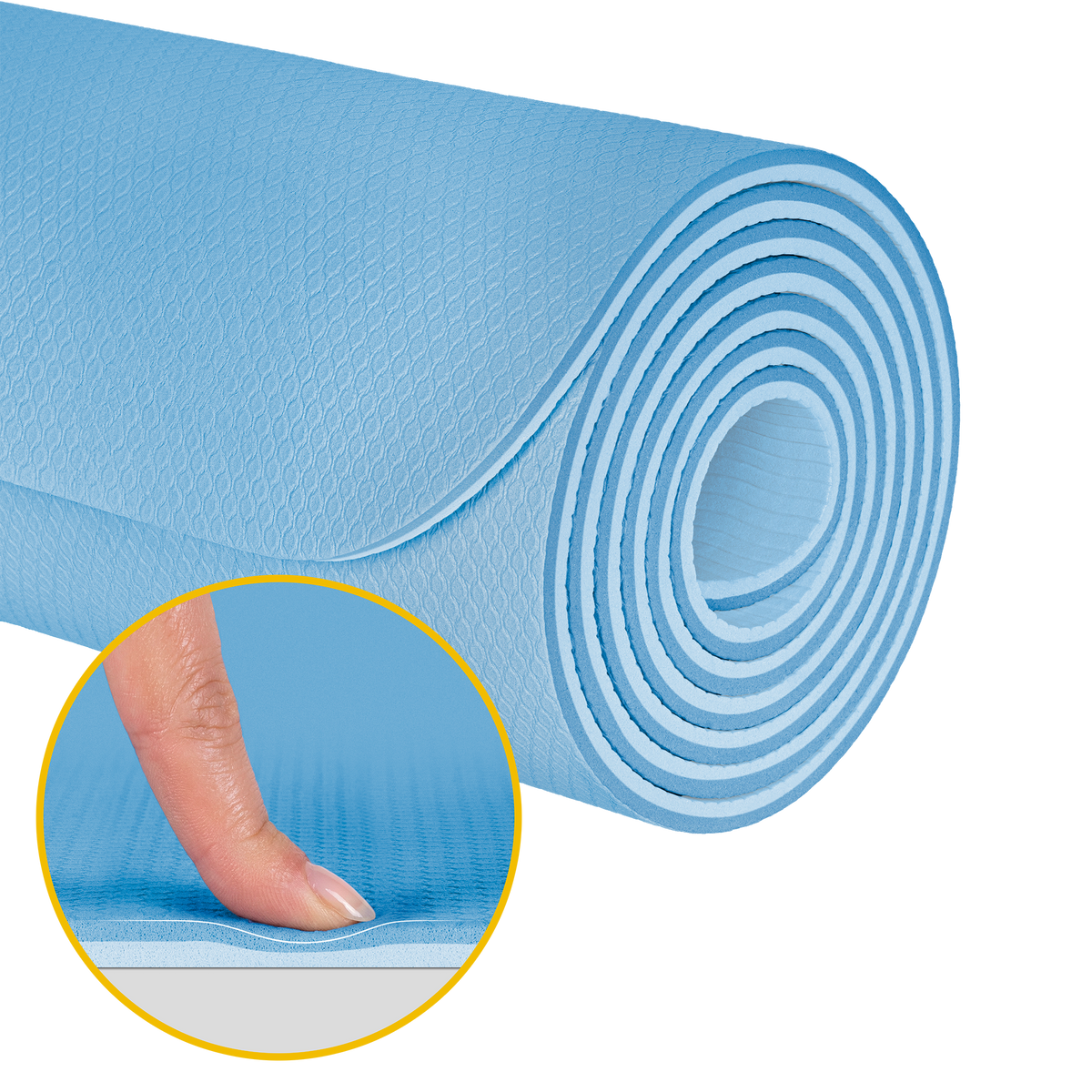Vingrošanas paklājiņš jogai, pilates, fitnesam, 183x61cm, biezums 6mm, TPE materiāls, zils, REBEL ACTIVE