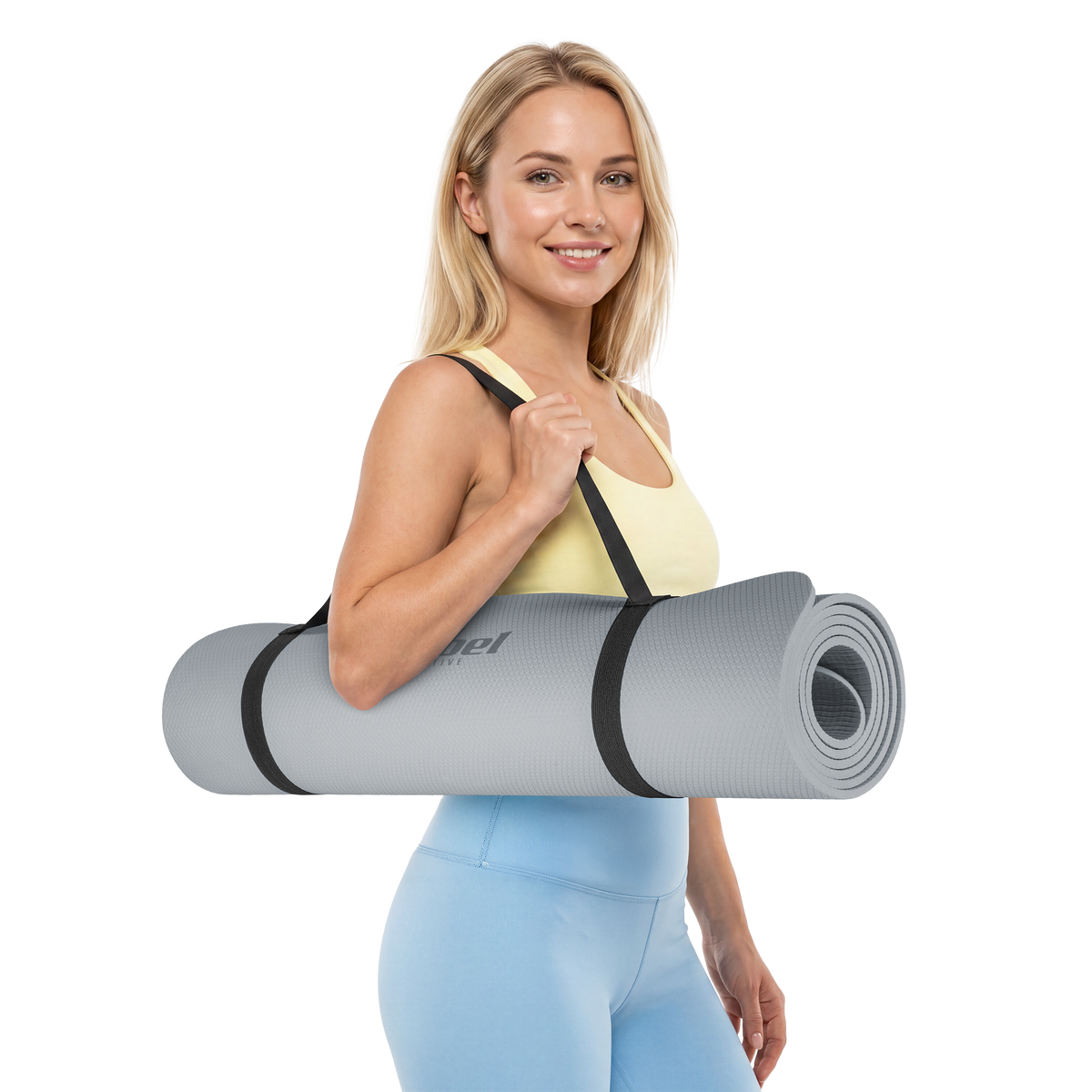 Vingrošanas paklājiņš jogai, pilates, fitnesam, 183x61cm, biezums 6mm, TPE materiāls, pelēks, REBEL ACTIVE